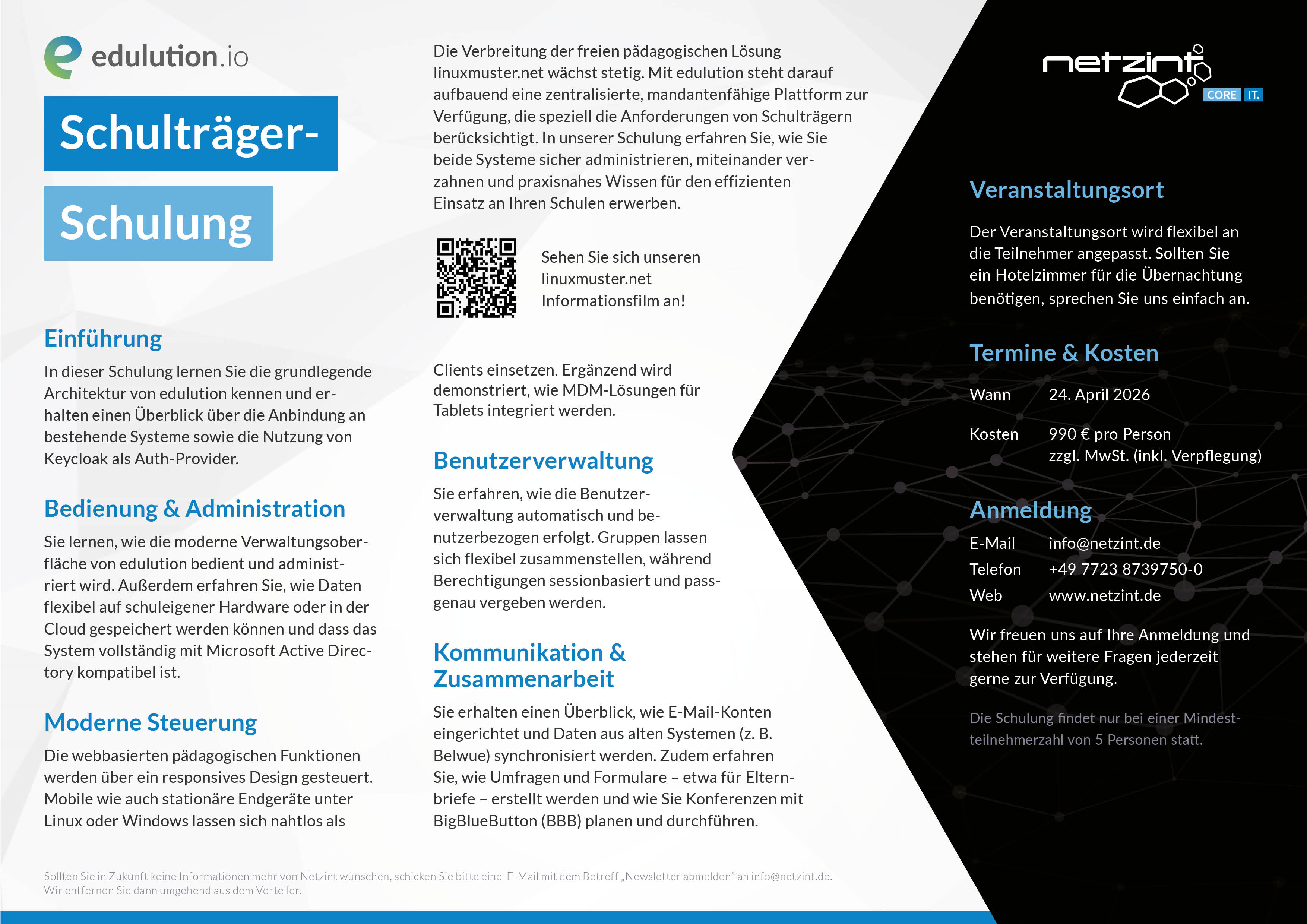 Infoflyer edulution.io Schulträger Schulung